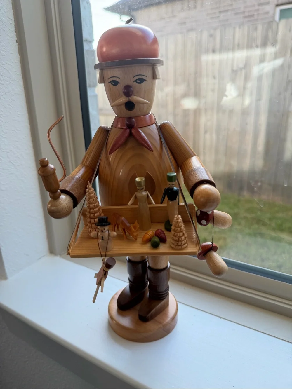 Handcrafted  Tall Wooden Smokers Figure - Natural & Red Home Accent